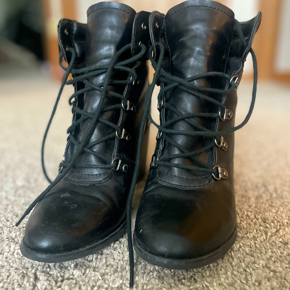 Lace up heel combat boots